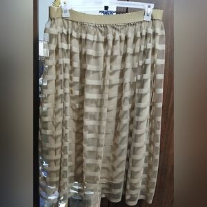 Elegant Tan Sheer Tuelle Striped Skirt XL